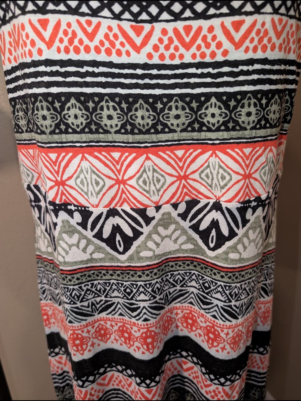 LOFT Coral, Black & Cream Aztec-Print Midi Dress - Picture 6 of 10